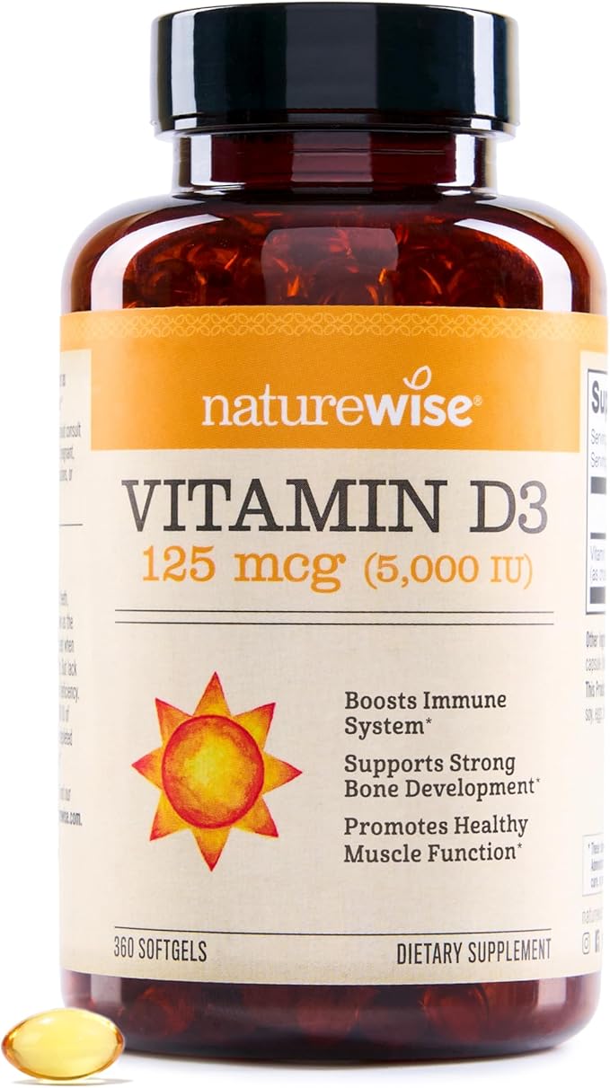 NatureWise Vitamin D3 5000 IU – Immune, Bone & Muscle Support – Organic Olive Oil – 360 Mini Softgels – Non-GMO, Gluten Free