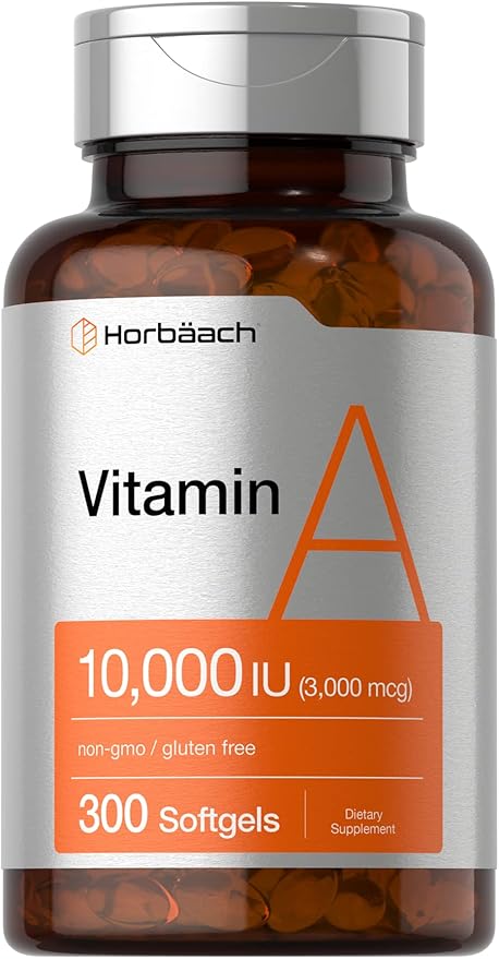 Horbäach Vitamin A 10,000 IU – Vision, Immune & Skin Support – 300 Softgels – Non-GMO, Gluten Free
