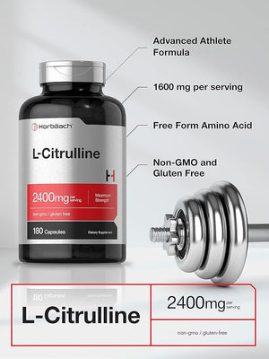 Horbaach L Citrulline Supplement – 2400mg, 180 Capsules, Maximum Strength, Non-GMO, Gluten-Free