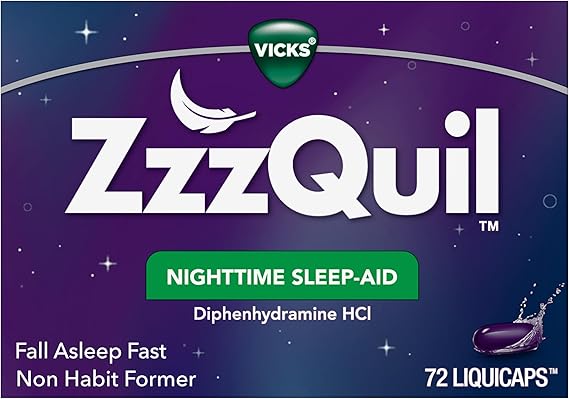 ZzzQuil LiquiCaps Sleep Aid – 25mg Diphenhydramine HCl – Non-Habit Forming Nighttime Sleep Support – 72 Count