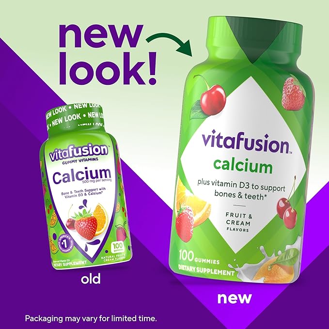 vitafusion Calcium Gummies – Chewable Bone & Teeth Support, Fruit & Cream Flavor – 100 Count