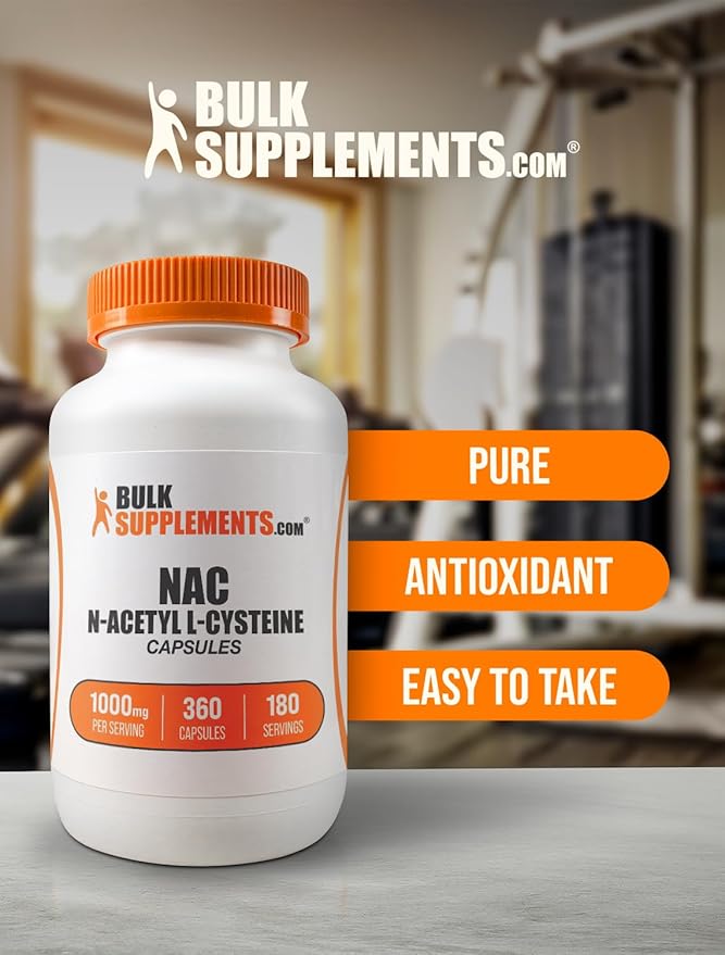 BulkSupplements NAC 1000mg – N-Acetyl L-Cysteine for Immune & Antioxidant Support – Gluten Free – 360 Capsules (180 Servings)