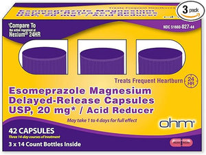 Ohm Esomeprazole Magnesium 20mg – 42 Delayed-Release Capsules – Acid Reducer for 24-Hour Heartburn Relief