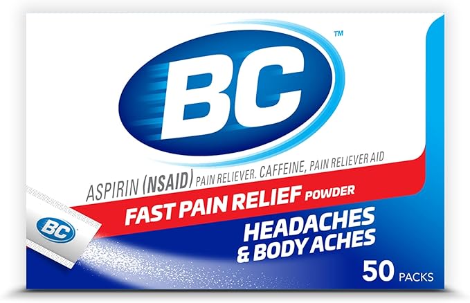 BC Powder Original Strength Pain Reliever – Fast-Dissolving Aspirin and Caffeine Formula for Headache, Muscle, Back & Toothache – 50 Packets