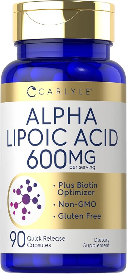 Carlyle Alpha Lipoic Acid 600mg with Biotin – Antioxidant for Energy, Nerve & Metabolic Health – Non-GMO, Gluten-Free – 90 Capsules
