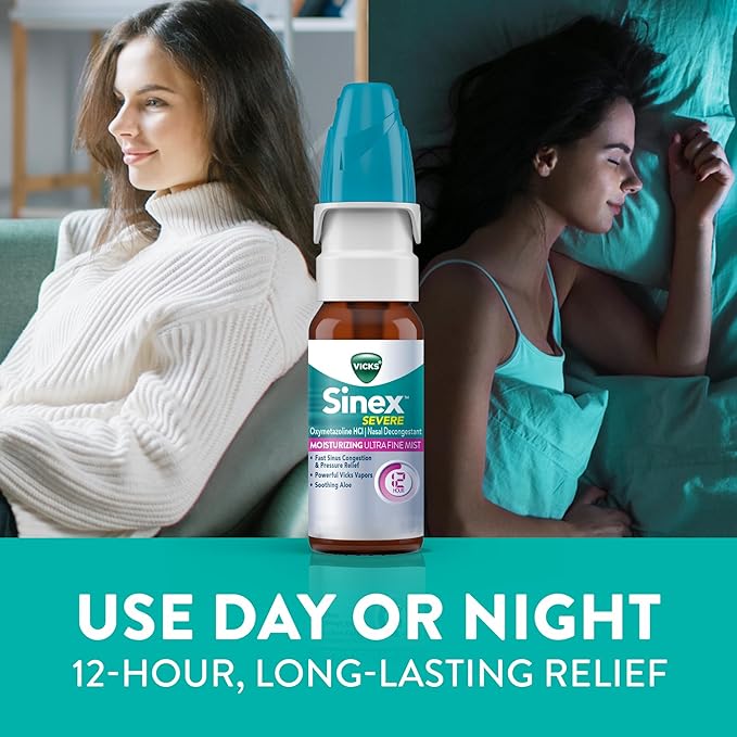 Vicks Sinex Severe Nasal Spray, 2 Pack (265 Sprays Each) – Moisturizing Decongestant with Aloe for Nasal Congestion & Sinus Pressure Relief
