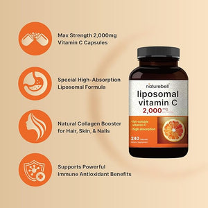 NatureBell Liposomal Vitamin C 2,000mg – High Absorption Immune & Collagen Support – 240 Capsules – Non-GMO