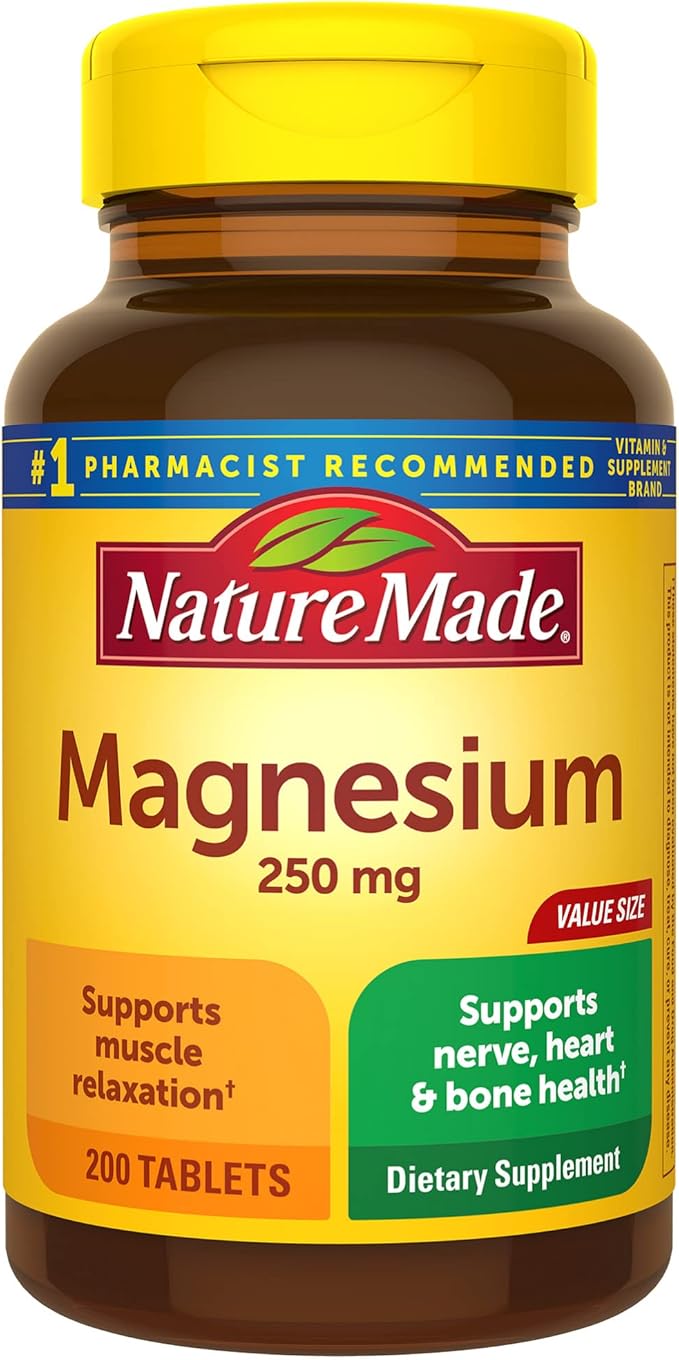 Nature Made Magnesium Oxide 250mg – Muscle, Heart, Bone & Nerve Support – 200 Tablets