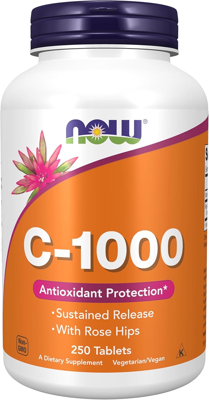 NOW Vitamin C-1,000 with Rose Hips – Sustained Release, Immune & Antioxidant Support – 250 Tablets