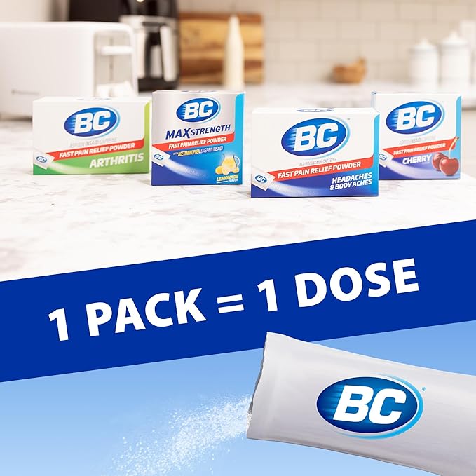 BC Powder Original Strength Pain Reliever – Fast-Dissolving Aspirin and Caffeine Formula for Headache, Muscle, Back & Toothache – 50 Packets