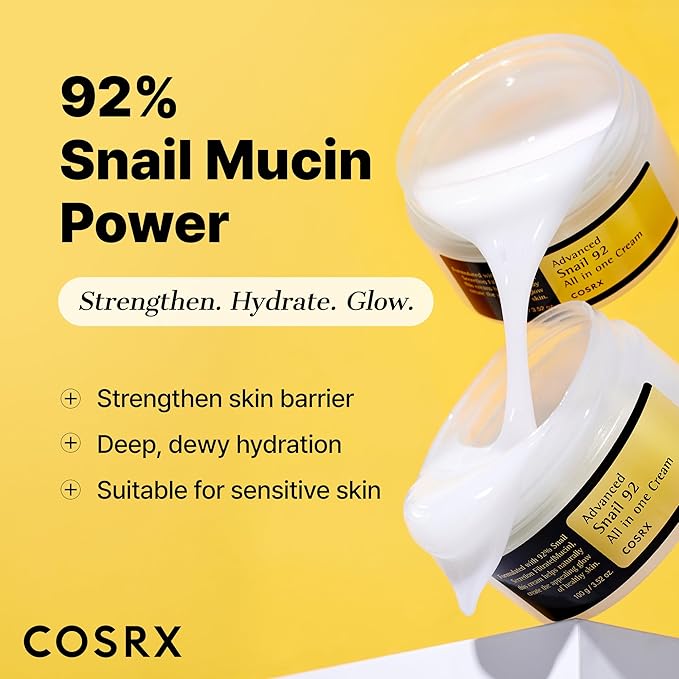 COSRX Snail Mucin 92% Moisturizer – Lightweight Korean Face Cream, 3.52oz