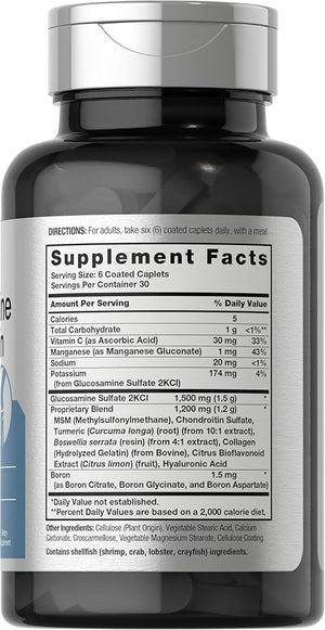 Horbäach Glucosamine Chondroitin with MSM, Turmeric, Collagen & Boswellia – Joint Support Supplement – Non-GMO, Gluten-Free – 180 Coated Caplets