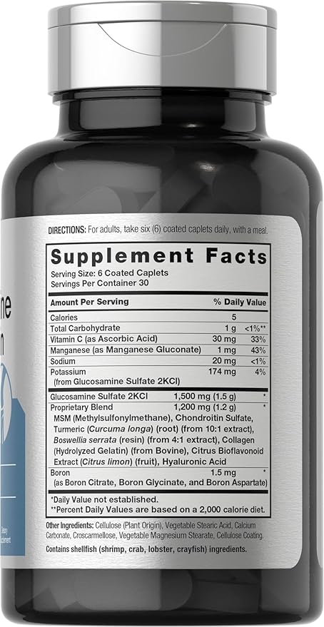 Horbäach Glucosamine Chondroitin with MSM, Turmeric, Collagen & Boswellia – Joint Support Supplement – Non-GMO, Gluten-Free – 180 Coated Caplets