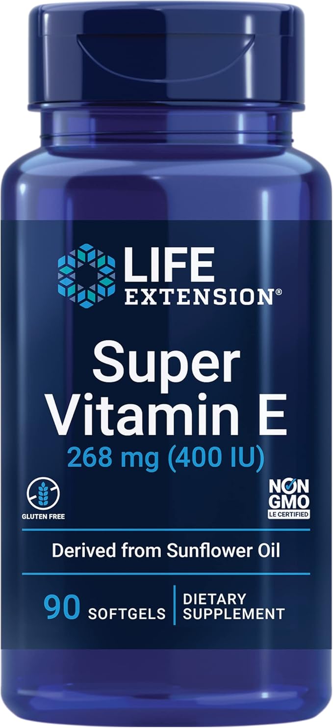 Life Extension Super Vitamin E 400 IU – Non-Synthetic, Antioxidant, Skin & Heart Support – 90 Softgels