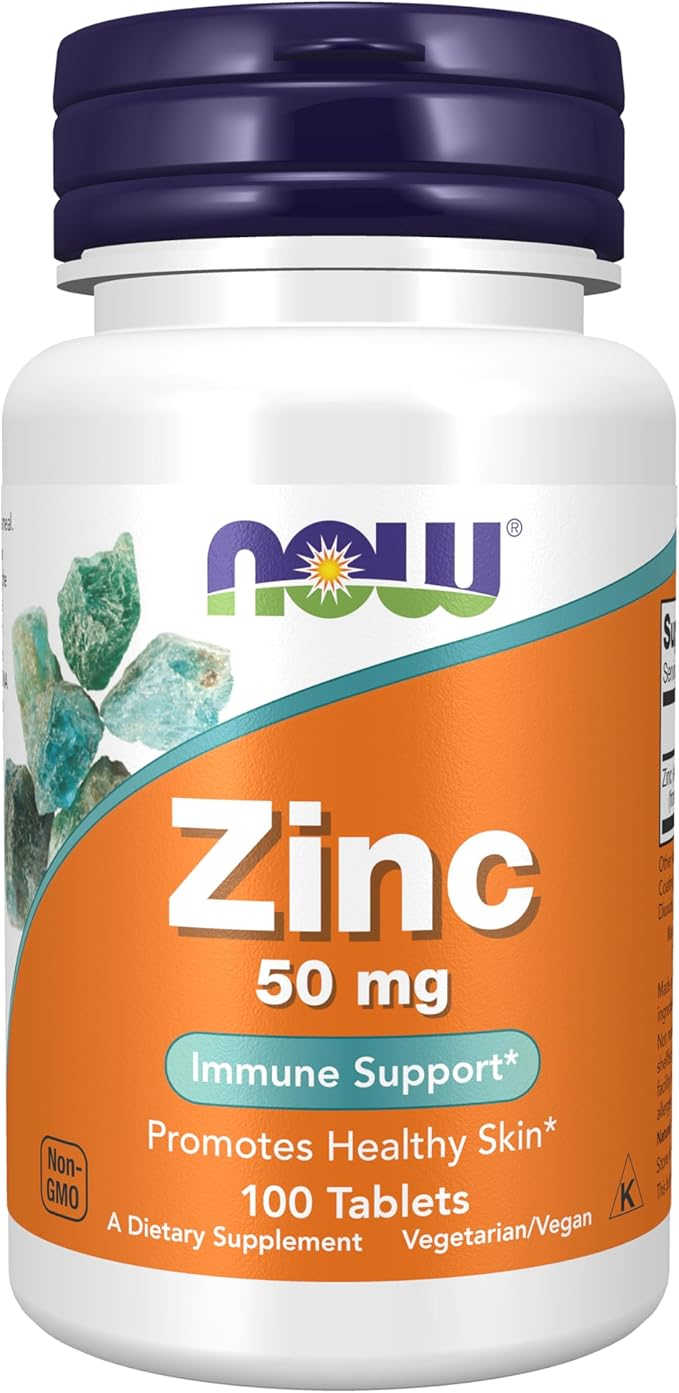 NOW Zinc 50mg (Zinc Gluconate) – Immune, Antioxidant & Enzyme Support – 100 Vegan Tablets