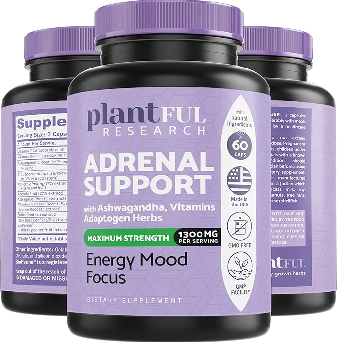 Adrenal Support & Cortisol Manager – High-Potency Adaptogen Complex with Ashwagandha, Rhodiola & Ginseng – Energy, Stress & Sleep Support – Non-GMO – 60 Capsules