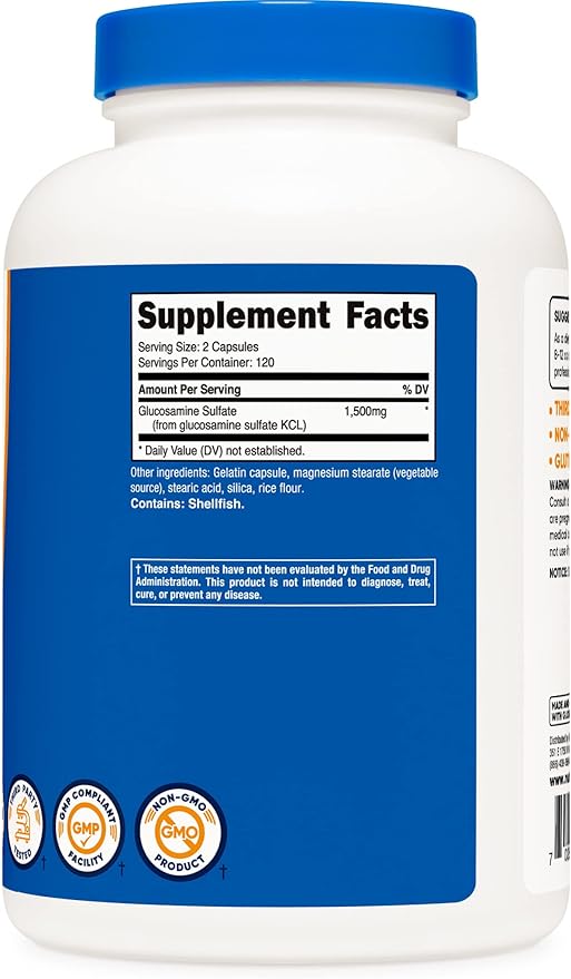 Nutricost Glucosamine Sulfate 1500mg – Joint Support Supplement – Non-GMO, Gluten-Free – 240 Capsules (120 Servings)