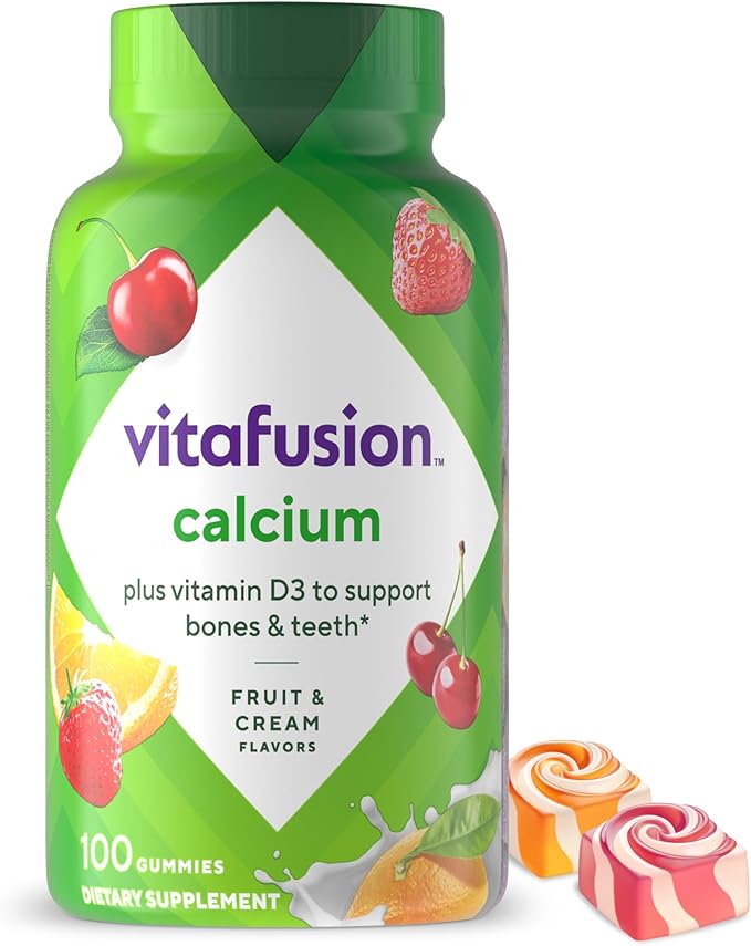 vitafusion Calcium Gummies – Chewable Bone & Teeth Support, Fruit & Cream Flavor – 100 Count