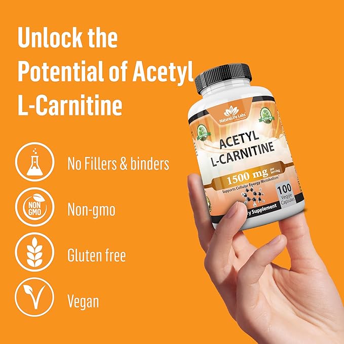 Acetyl L-Carnitine 1,500mg – High Potency Brain, Energy & Metabolism Support – Focus, Memory, Vegan, Non-GMO, Gluten-Free – 100 Capsules
