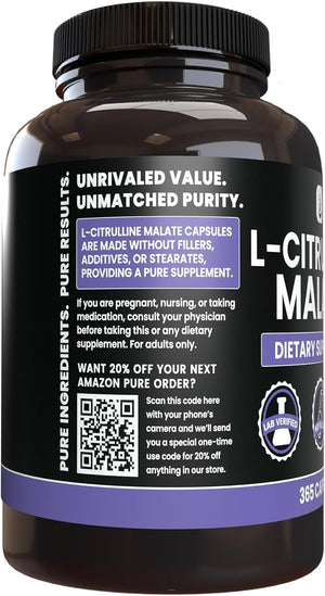 PURE ORIGINAL INGREDIENTS L-Citrulline DL-Malate 2:1 – 365 Capsules, No Magnesium or Rice Fillers, Lab Verified