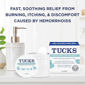 TUCKS Medicated Cooling Pads, 100 Count – Witch Hazel Hemorrhoid Relief & Postpartum Care Wipes