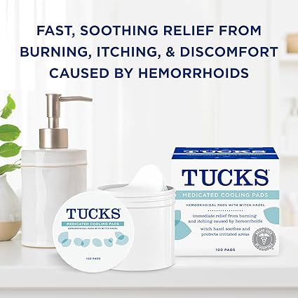 TUCKS Medicated Cooling Pads, 100 Count – Witch Hazel Hemorrhoid Relief & Postpartum Care Wipes