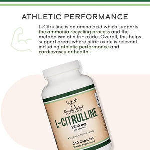 Double Wood L Citrulline Capsules – 1,200mg Per Serving, 210 Count, Nitric Oxide Booster & Muscle Recovery Supplement
