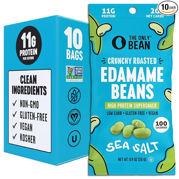 The Only Bean Crunchy Dry Roasted Edamame Snacks – Sea Salt, 11g Protein, Keto, Low Carb, Gluten-Free, 10 Pack