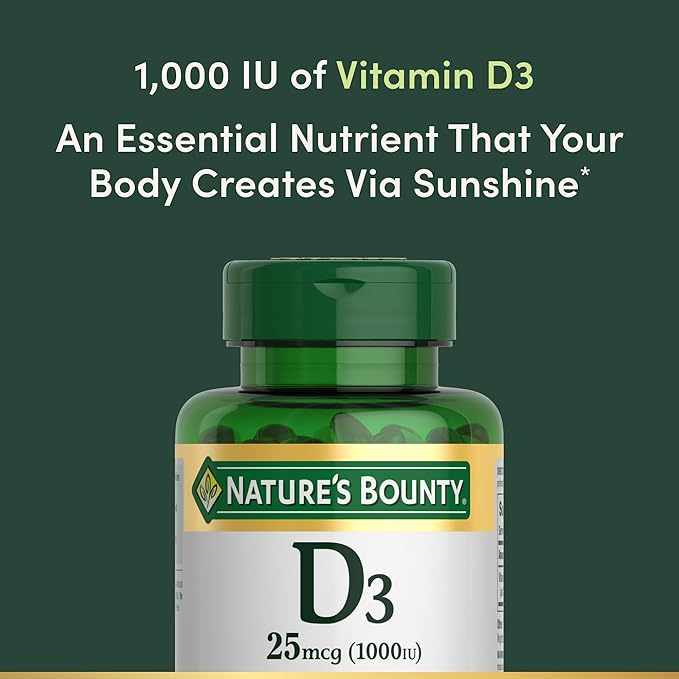 Nature’s Bounty Vitamin D3 1000 IU – Immune, Bone & Muscle Support – 250 Rapid Release Softgels