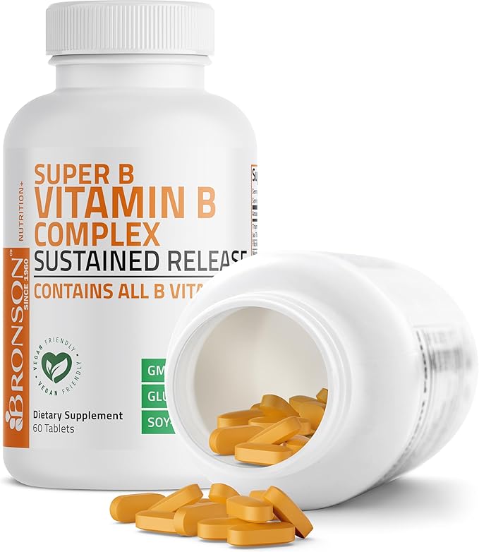 Bronson Super B Complex – Sustained Release, All B Vitamins, Energy & Immune Support – 60 Tablets