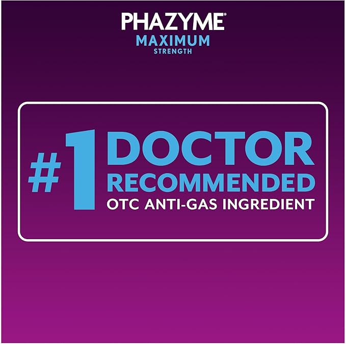 Phazyme Maximum Strength Gas and Bloating Relief Softgels – 250mg Simethicone – Fast-Acting Anti-Gas Medicine for Adults – 36 Count