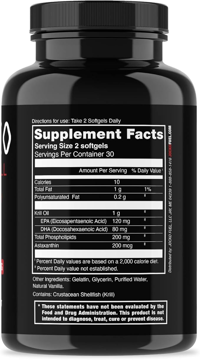 Jocko Fuel Antarctic Krill Oil 1000mg – Omega-3 DHA & EPA for Brain, Joint & Heart Support – Non-GMO, Gluten-Free – 60 Softgels