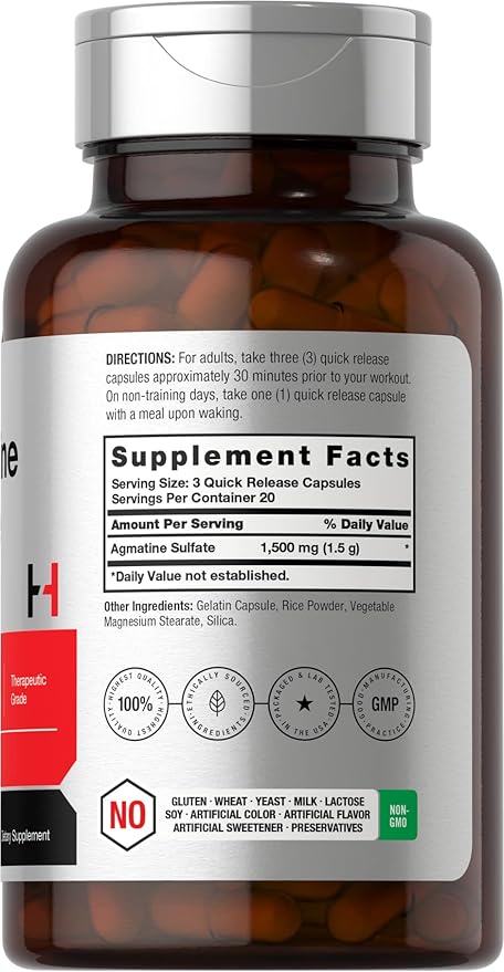 Horbäach Agmatine Sulfate Capsules – 1500mg, 60 Pills, Pharmaceutical Grade, Non-GMO, Gluten-Free
