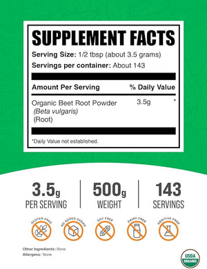 BulkSupplements.com Organic Beet Root Powder – Vegan & Gluten-Free, 3.5g Per Serving, 500g