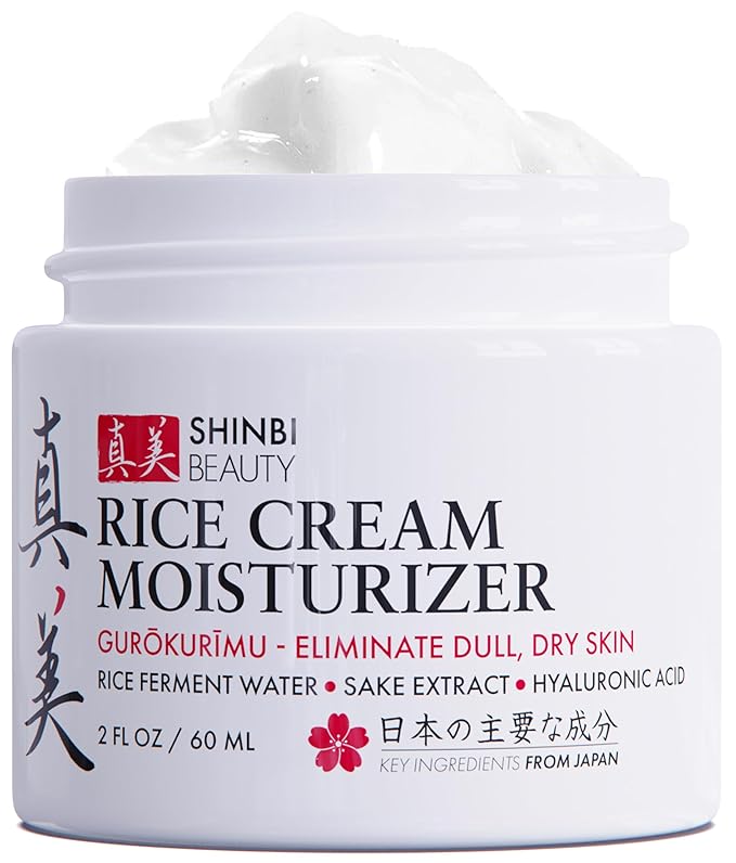 Shinbi Beauty Japanese Rice Cream Moisturizer – Rice Ferment & Sake Extract – Lightweight, Brightening, Hydrating Face Cream – J-Beauty, Natural, Non-Greasy – 2oz