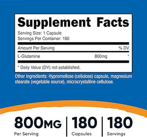 Nutricost L-Glutamine – 800mg, 180 Capsules, Gluten-Free, Non-GMO
