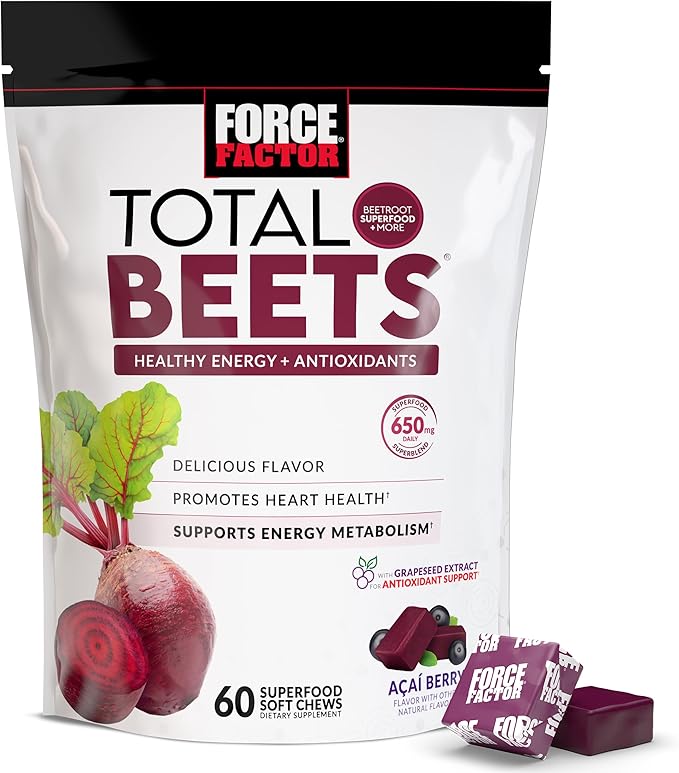 Force Factor Total Beets Soft Chews – Beetroot, L-Citrulline, Grapeseed Extract & Antioxidants, 60 Chews