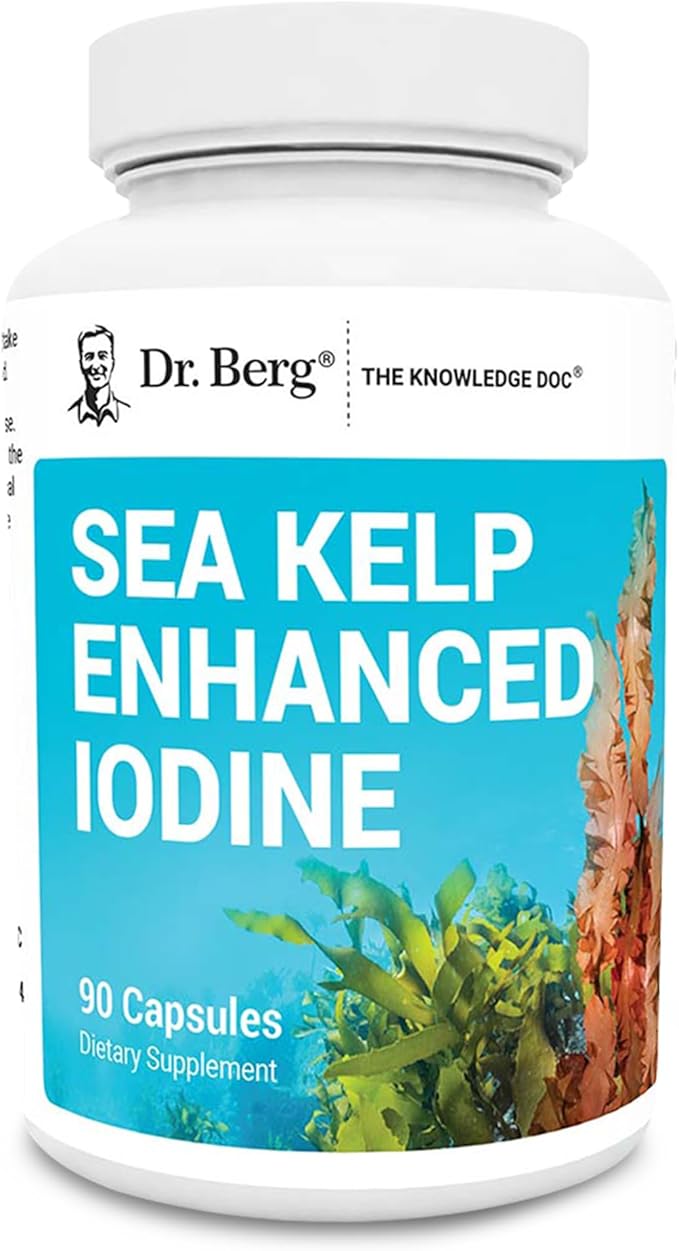 Dr. Berg Sea Kelp Enhanced Iodine 200mcg – Seaweed & Blue-Green Algae Thyroid Support – 90 Capsules