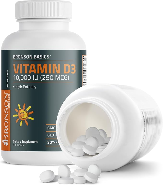 Bronson Vitamin D3 10,000 IU – High Potency Immune, Muscle & Bone Support – 360 Tablets – Non-GMO