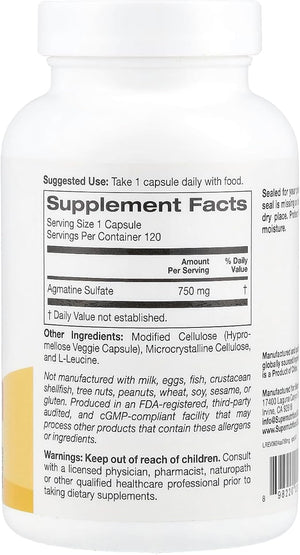SuperNutrition Agmatine Sulfate – 750 mg, 120 Veggie Capsules, Nitric Oxide Support