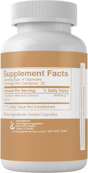 Pure Original Ingredients Maca Root – Lab Verified Peruvian Maca Supplement – No Additives or Fillers – Energy, Mood & Hormonal Balance – 100 Capsules