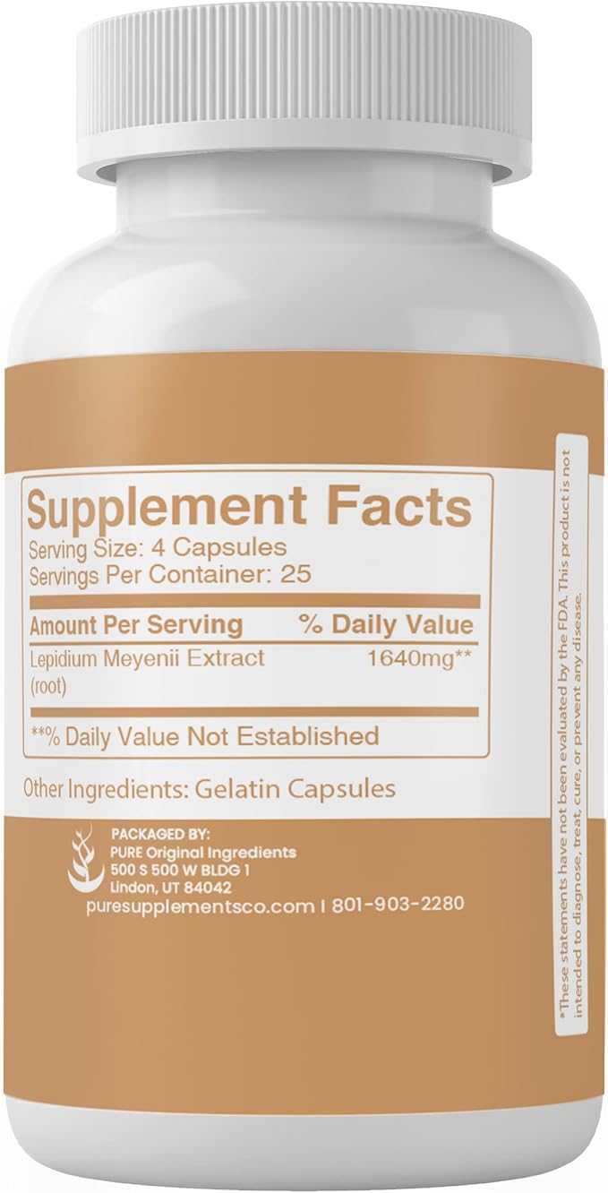 Pure Original Ingredients Maca Root – Lab Verified Peruvian Maca Supplement – No Additives or Fillers – Energy, Mood & Hormonal Balance – 100 Capsules
