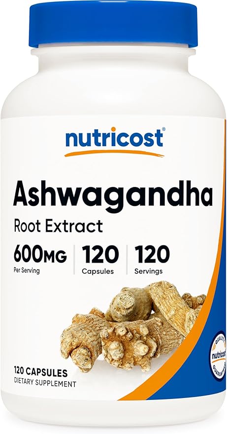 Nutricost Ashwagandha 600mg – Pure Root Extract for Stress & Mood Support – Non-GMO, Gluten-Free – 120 Vegetarian Capsules