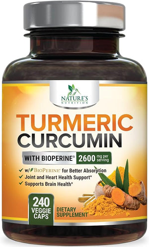 Turmeric Curcumin 2600mg with 95% Curcuminoids & BioPerine – High Absorption Joint Support – Vegan, Non-GMO, Gluten-Free – 240 Capsules