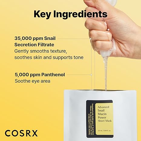 COSRX Snail Mucin Sheet Mask – 10-Pack Hydrating & Repairing Korean Face Masks for Dry, Sensitive Skin – Cruelty-Free, Paraben-Free, with Snail Mucin Serum