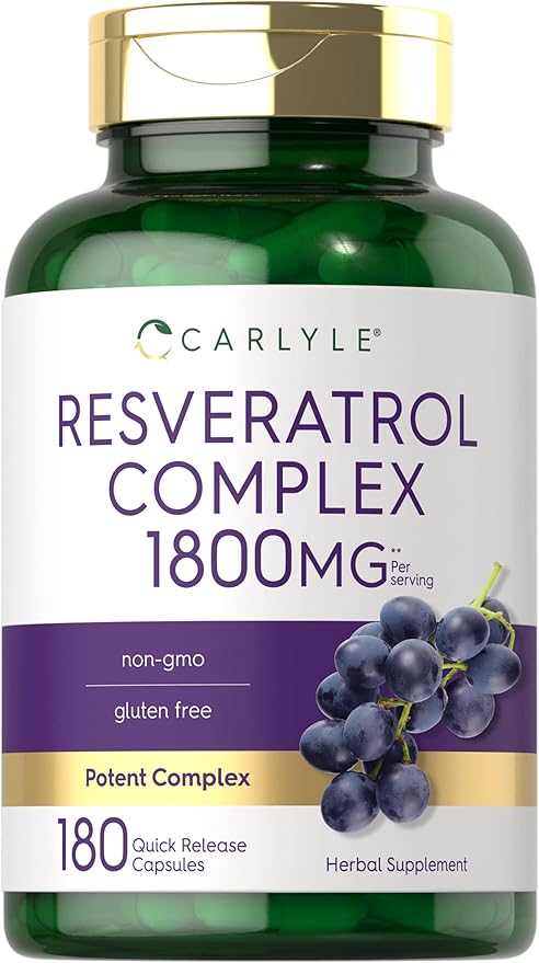 Carlyle Resveratrol 1800mg – Ultra Resveratrol Complex Antioxidant for Heart, Brain & Healthy Aging – Non-GMO, Gluten-Free – 180 Capsules