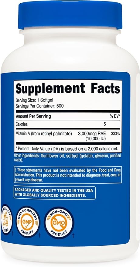 Nutricost Vitamin A 10,000 IU – Vision, Immune & Skin Support – 500 Softgels – Non-GMO, Gluten Free