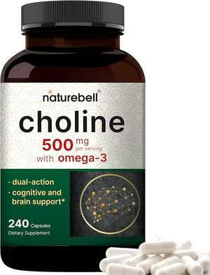 Choline 500mg with Omega-3 – Prenatal, Brain & Energy Support – 240 Capsules