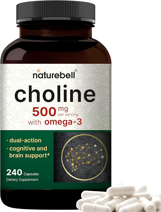 Choline 500mg with Omega-3 – Prenatal, Brain & Energy Support – 240 Capsules