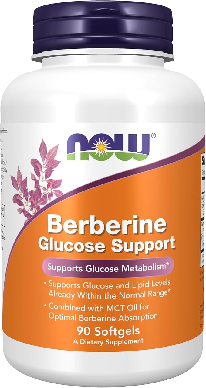 NOW Foods Berberine Glucose Support with MCT Oil – Blood Sugar & Lipid Metabolism – Non-GMO, Gluten-Free – 90 Softgels